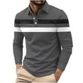 thumbnail image 2 of Fnnxeal Men's XL Long Sleeve Polo Shirt - 100% Polyester Dark Gray Striped, Wrinkle-Resistant Quick Dry, Smart Casual for Daily & Office Wear, 2 of 5