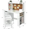 thumbnail image 2 of Historyli Escritorio de estudio con silla,mesa de estudio de madera,juego de escritorio y silla con estantería,tablón de anuncios y armarios para niños y niñas de 3 a 8 años,color blanco, 2 of 8
