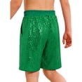 thumbnail image 5 of Hansber Girls Boys Sequin Shorts Jazz Hip Hop Dance Tumbling Bottoms Cheer Performance Dancewear Green 14, 5 of 6