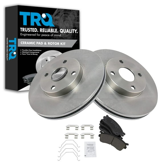 TRQ Front Brake Pad & Rotor Kit Brake Pads Brake Rotor Ceramic Fits Select 2001-2003 Mazda Protege