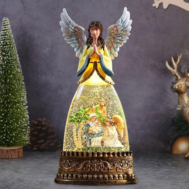 Bola de nieve musical navideña, caja de música, figura de ángel, luz nocturna decorativa, decoración navideña para estantería, hogar, sala de estar, Estilo B