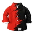 thumbnail image 6 of Lenpel Children's Dress Shirts Girls Boys Long Sleeve Color Block Button down Collared Blouses Kids Casual Tops(Red,3-4 Years), 6 of 7