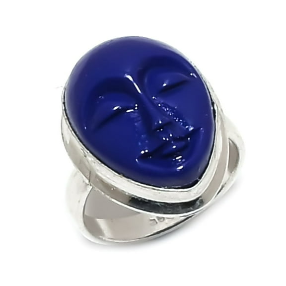 Natural Cameo Gemstone Handmade 925 Sterling Silver Jewelry Ring Size 7.5