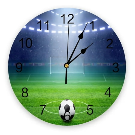 Football Green Stadium Lights Soccer PVC Wall Clock Modern Design Home Decor Bedroom Silent Oclock Watch Wall for Living Room(10 Inch)