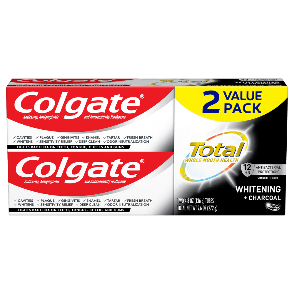 Colgate Total Whitening Charcoal Toothpaste, 4.8 ounce (2 Pack