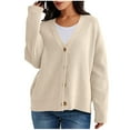 thumbnail image 4 of BODOAO Women's Solid V Neck Button Down Long Sleeve Lightweight Basic Cotton Soft Knit Cardigan Sweaters Women's Autumn Winter Solid Color Long Sleeved Warm Knit Cardigan Sweater Jacket Beige L, 4 of 9