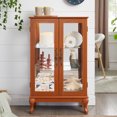 thumbnail image 6 of Lisonu Lighted Curio Cabinet with Mirrored Back, 2-Door Glass Display Cabinet with Adjustable Shelves for Collectibles, Dark Oak Finish, 6 of 26