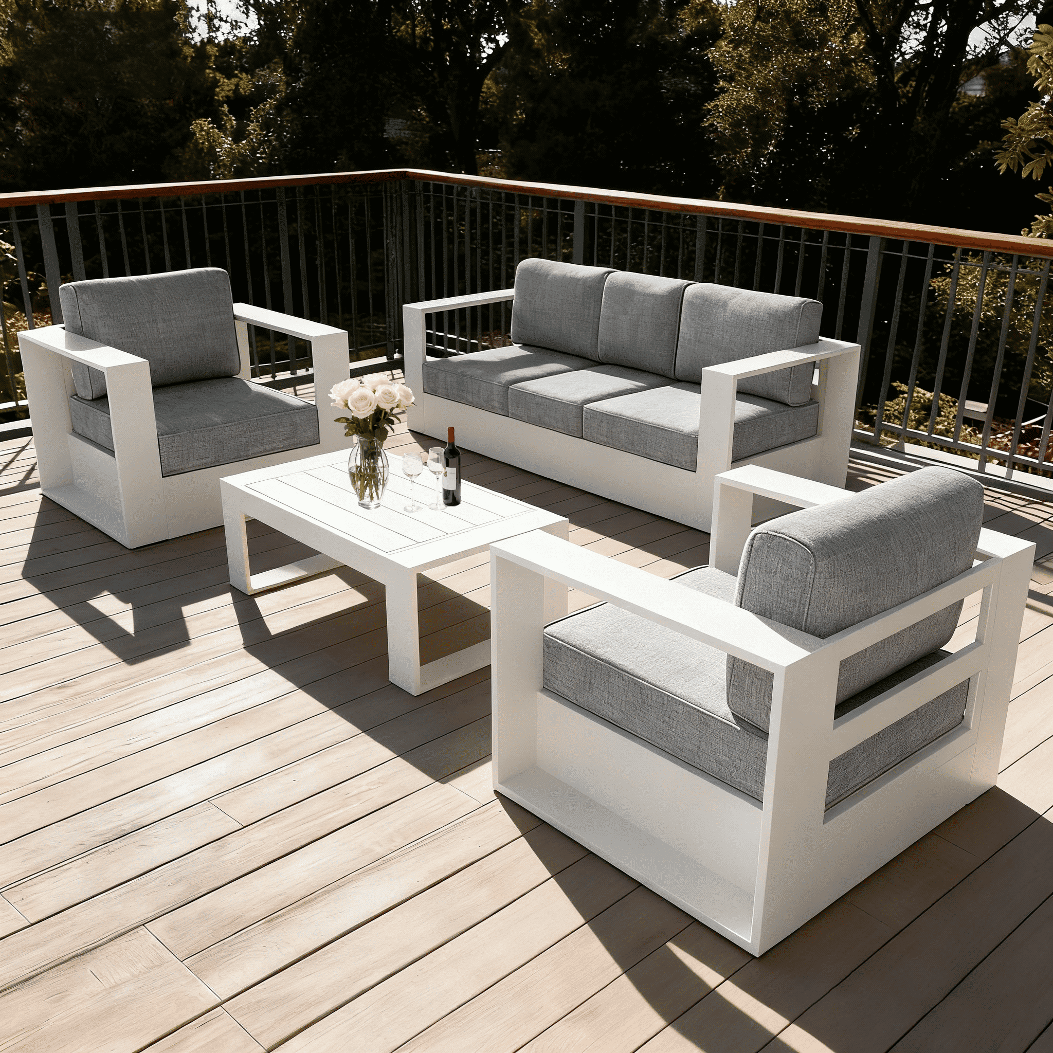 LayinSun Oversized Aluminum Outdoor Furniture Set, 4 Piece Patio Sofa Sets with Coffee Table, Deep Seating and Upgraded 6-inch Cushions for Porch, Balcony, Deck