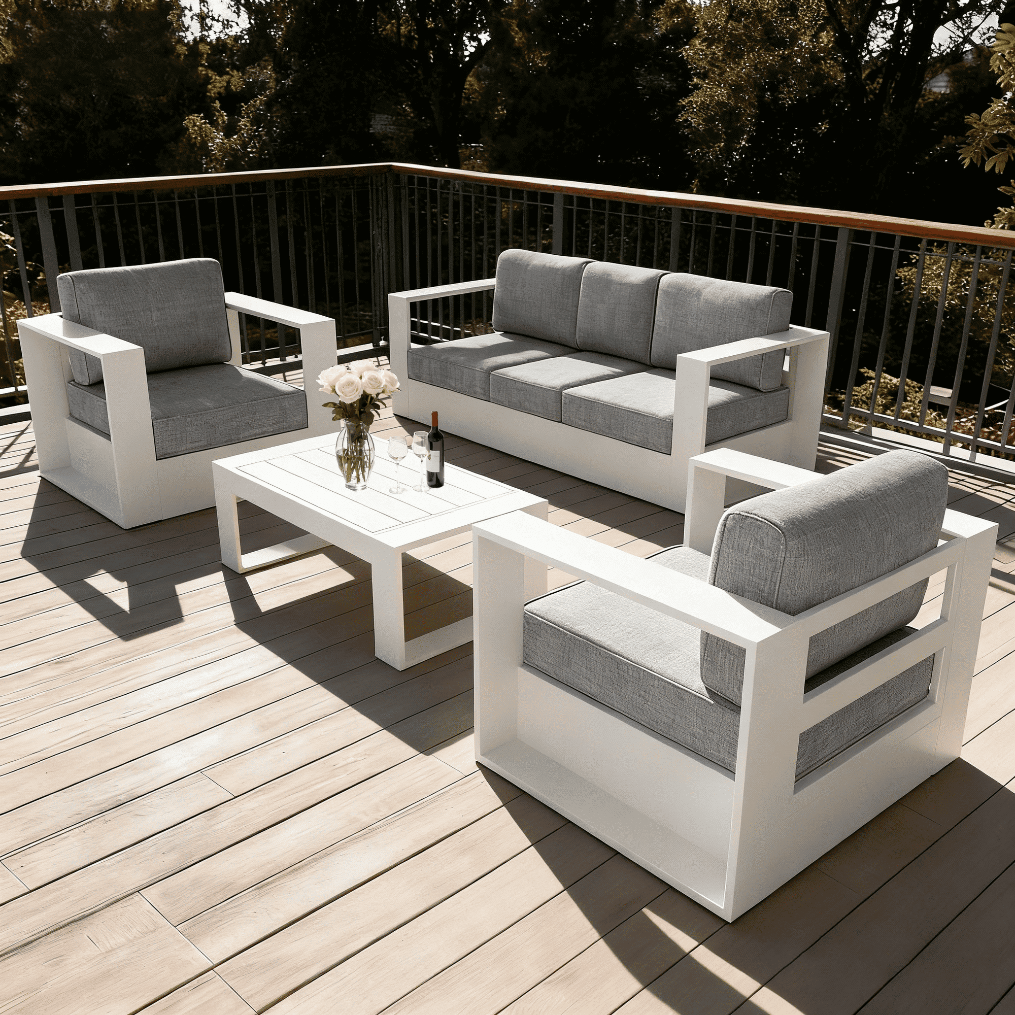 LayinSun Oversized Aluminum Outdoor Furniture Set, 4 Piece Patio Sofa Sets with Coffee Table, Deep Seating and Upgraded 6-inch Cushions for Porch, Balcony, Deck