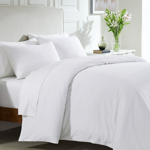 California Design Den Queen Duvet Cover Only - 400 Thread Count 100% Cotton Sateen, Soft Luxury Comforter Cover, Button Closure & Corner Ties - White