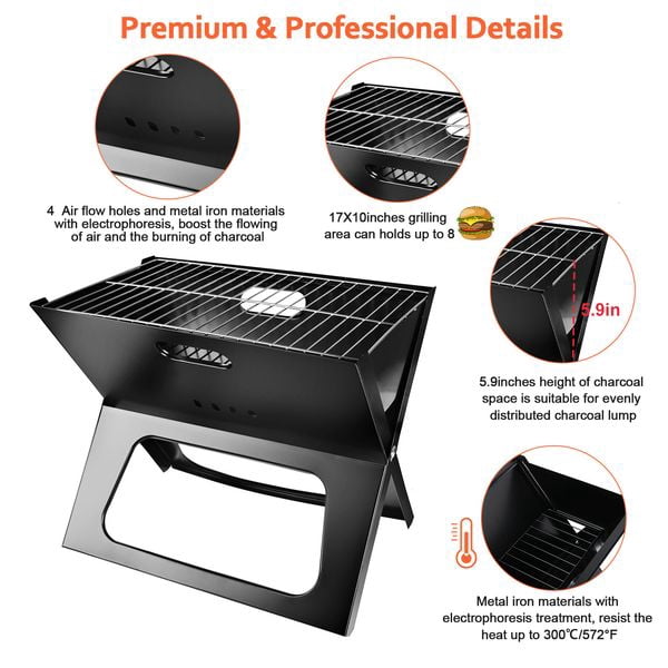 Portable Charcoal Grill Foldable Mini BBQ Grill Tabletop Outdoor Cooking for Camping Picnic