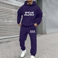 thumbnail image 5 of Aihuaihua Jesus Sweat Suits for Men Christian Letter Print Fall Winter Outfit Religious Pullover Hoodie Sweatshirt and Jogger Trackpant Tracksuit 2 Pieces Set Dark Purple M, 5 of 5