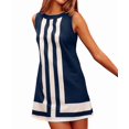 thumbnail image 3 of Vestido Mini Bohemio con Bloques de Color para Mujer, Informal, Fluido, de Verano, Sin Mangas, A Rayas, para Playa, Índigo Talla S, 3 of 7