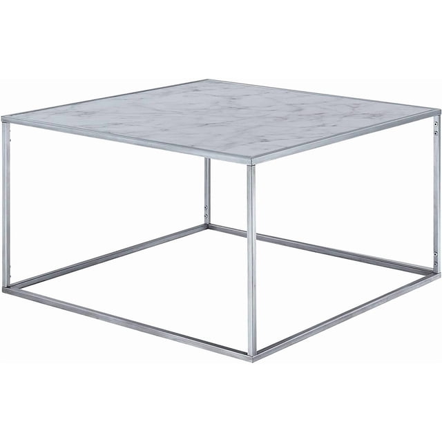 Convenience Concepts Gold Coast Collection Faux Marble Coffee Table with Silver Metal Frame, Black