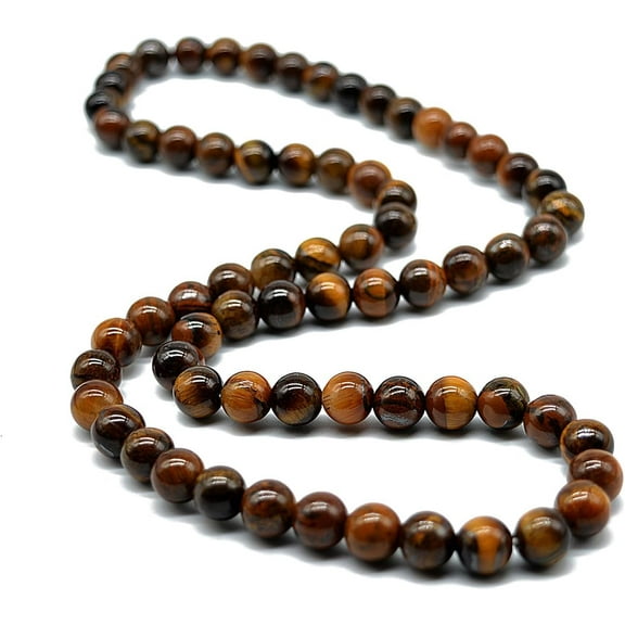 8MM Natural Tiger Eye Lava Stone Beaded Choker Necklace Genuine Gemstone Anxiety Stretch Necklace For Men