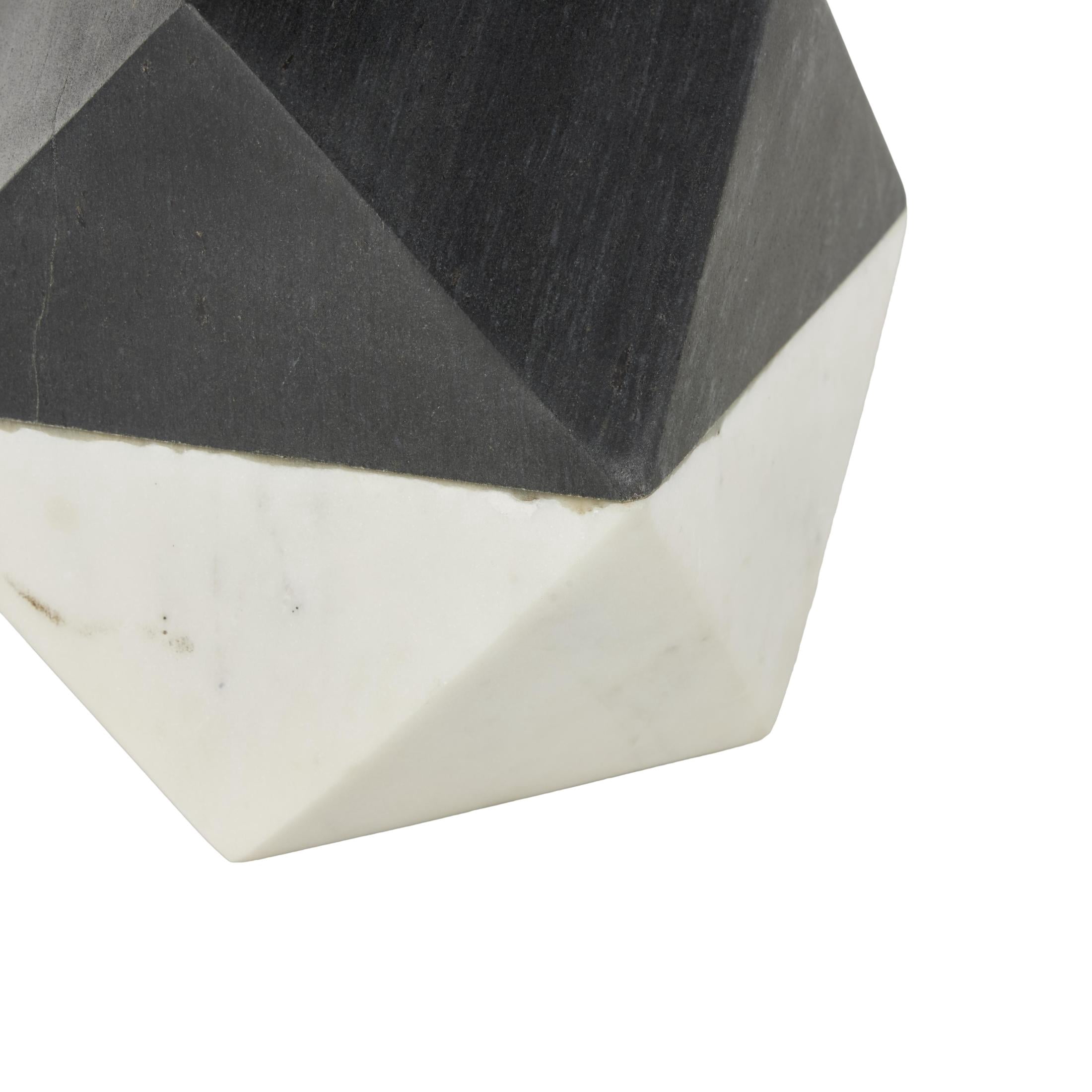 5", 4", 3"H Black Marble Cube Two-Toned Hexagon Geometric Sculpture with White Accent, by DecMode (3 Count)