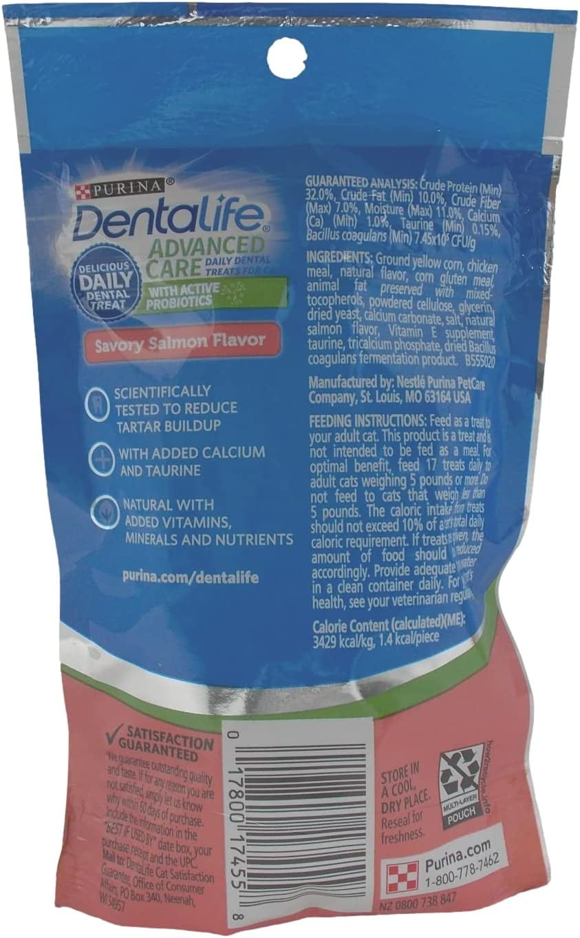 Purina Dentalife Dental Cat Treats 2 Flavor 4 Pouch Variety 2 Each: Tasty Chicken, Savory Salmon + MerlinsMart Zine | Catnip Toy