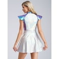 thumbnail image 4 of YiZYiF Womens Halloween Alien Cosplay Costume Metallic Shiny Cap Sleeve A-line Dress Rave Outfits Blue 3XL, 4 of 7