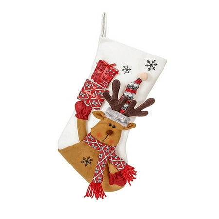 

Xinwanna Christmas Stocking Wide Opening Large Size Bright Color Tear-resistant Cute Scene Layout Non-woven Fabric Hanging Santa Claus Snowman Elk Xmas Tree Gift Bag Pendant for Party