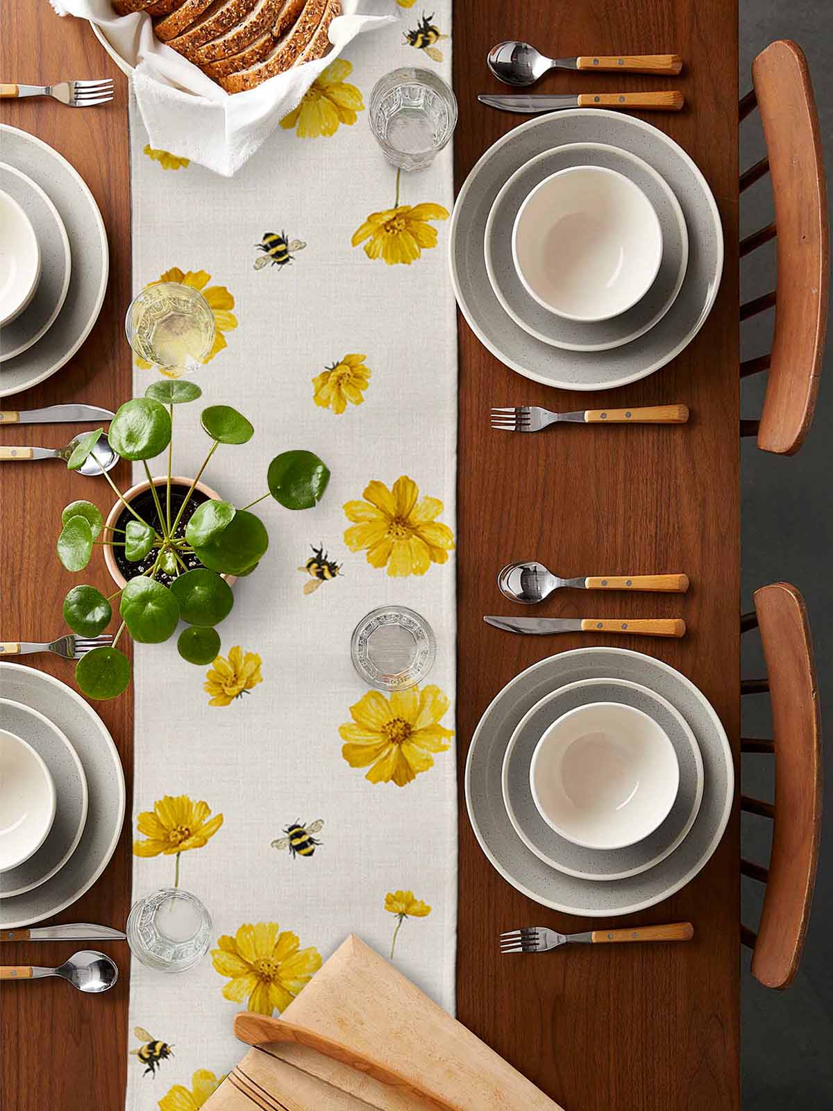 nqOlkjepod Yellow Floral Bee Table Runner 90 Inches Long Farmhouse Dress Scarves, Summer Watercolor Botanical Flower Dining Tablerunner for Coffee Table/Kitchen Island/Party Décor, 13" x 90"
