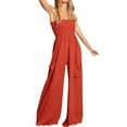thumbnail image 4 of Xuanfei Women Spaghetti Strap Square Neck Smocked Wide Leg Long Jumpsuits With Pockets, 4 of 6