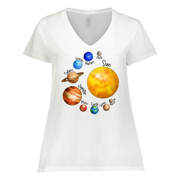 Inktastic Sun and Planets- Yes, and Pluto Women's Plus Size V-Neck T-Shirt