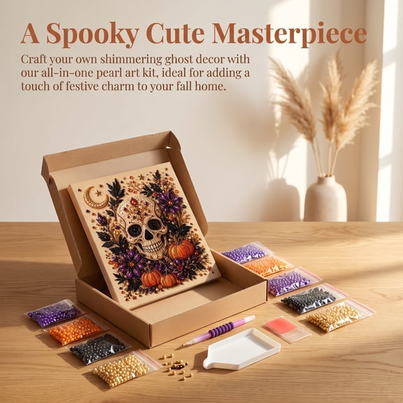 Halloween Ghost Pearl Art DIY Kit, Beginner Friendly 3D Pearl Diamond Painting Supplies for Adults, Spooky Cute Ghost DIY Wall Art, Fall Home Decor & Party Favor Gift