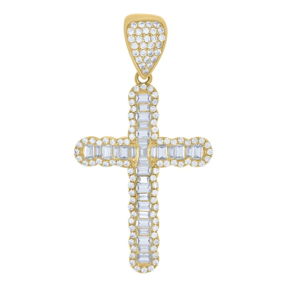 Auriga 10k Yellow Gold Baguette Round Cubic-Zirconia Cross Religious Charm Pendant for Men