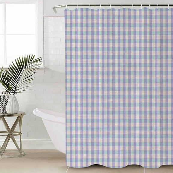 Purple Waterproof Fabric Shower Curtain, Grid Checkered Plaid Gingham Lattice Trellis Shower Curtain for Bathroom Curtains Bathtubs Hotel Washable Shower Curtains with 12 Hooks Stall 54x78in