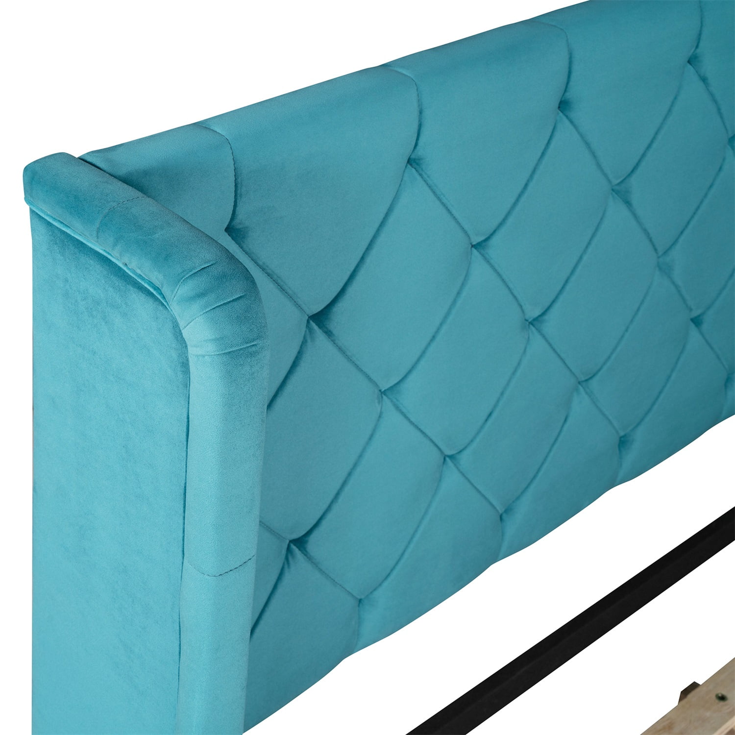 Kadyn Upholstered Platform Bed Frame with Wingback Headboard / Mattress Foundation / Wood Slat Support / No Box Spring Needed / Easy Assembly, Queen&Blue