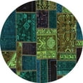 thumbnail image 1 of Ahgly Company Machine Washable Indoor Round Patchwork Turquoise Blue Transitional Area Rugs, 7' Round, 1 of 4