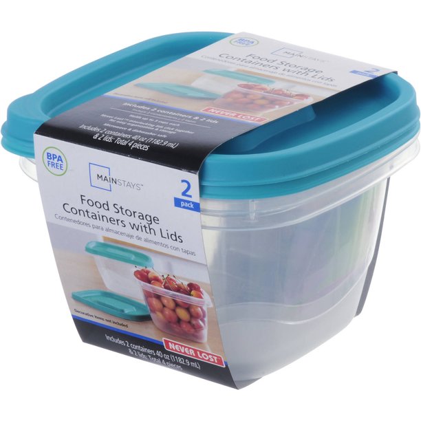 Mainstays Never Lost 40 Oz Food Storage Containers with Lids, 2 count