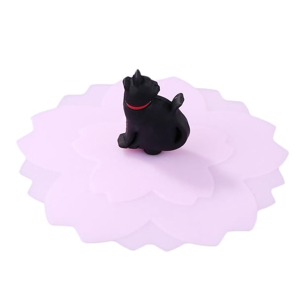 Btafrte Durchsichtiger Silikon-Becherdeckel hitzebeständiger Wiederverwendungs-Tierdeckel (schwarze Katze)