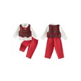 thumbnail image 2 of Cjfdfy Toddler Baby Boy Christmas Gentleman Outfit Button Long Sleeve Shirt With Bow Tie And Plaid Vest Elastic Pants 3Pcs Kids Cute My First Christmas Fall Winter Formal Outfits 6M-8Y, 2 of 9