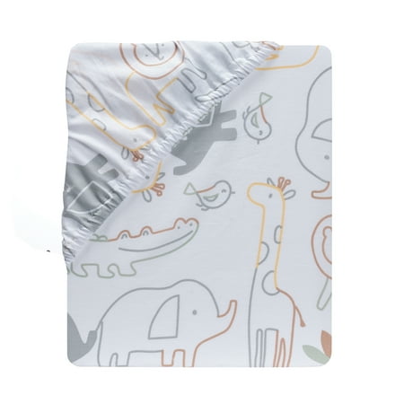 Lambs & Ivy Jungle Story 100% Cotton Safari Baby Fitted Crib Sheet - White