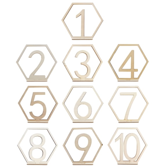 LAMIRO Wooden Table Number Set - 10pcs Wooden Table Numbers with Holder for Weddings and Events,Stylish Hexagon Design for Reception and Elegant Decoration