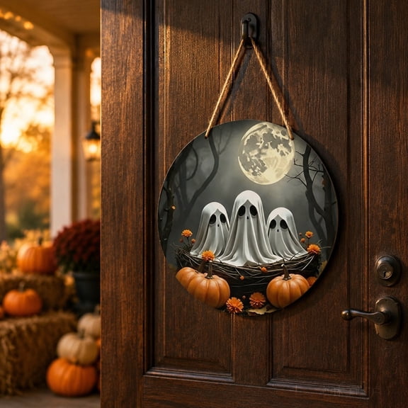Dreisshy Halloween Wood Front Door Decor, Halloween Decorations Outdoor, Hanging Front Door Sign Halloween Wreath for Indoor Outdoor Wall Home Haunted Party, Multicolor