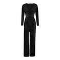 thumbnail image 3 of safuny Women's Slim Elegant Velvet Jumpsuits Wide Leg Pants Teen Long Sleeve V Neck Trendy Trousers Casual Wedding Party Girls Holiday Solid Color Black XL, 3 of 4