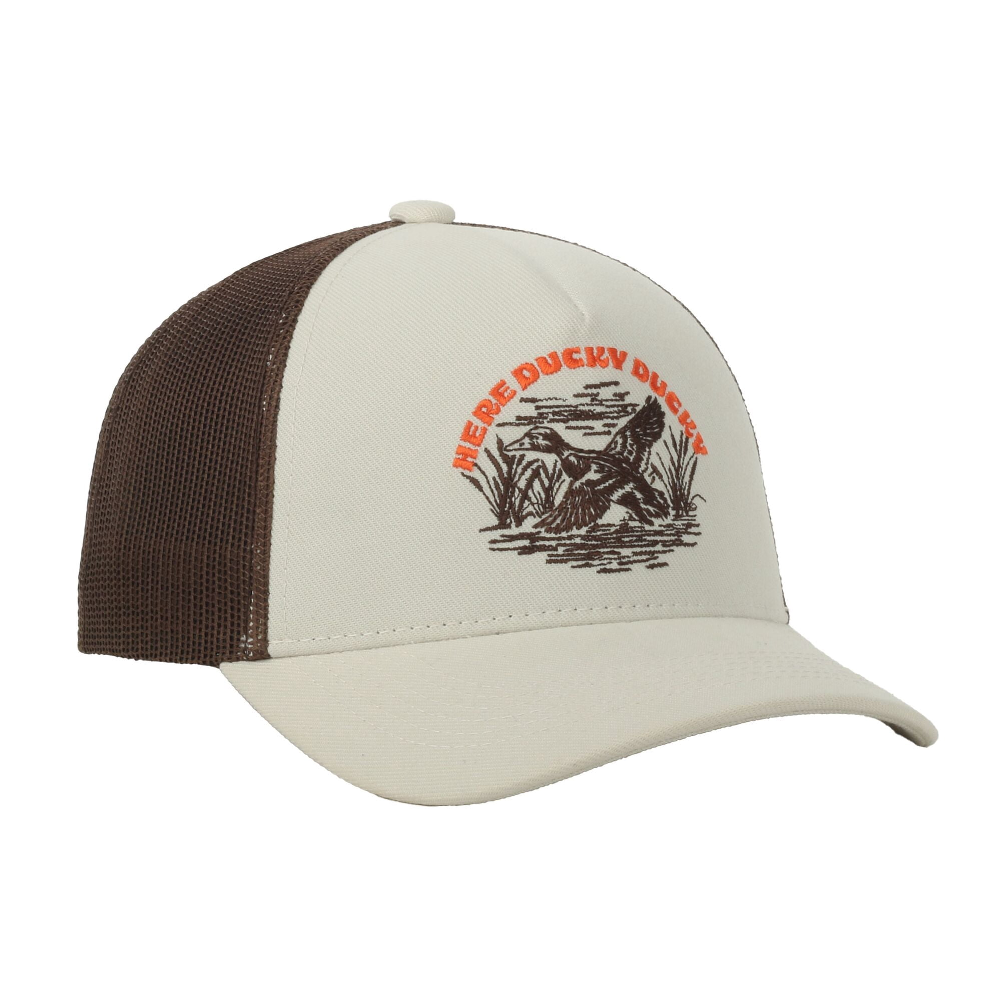 Youth Outdoor Cap Here Ducky Hunting Cap – Structured Snapback, One Size, Ivory/Brown