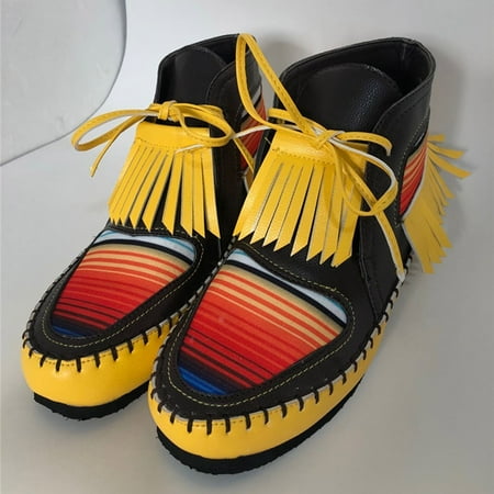 

Clearance Sales Online Deals Women s Shoes Round Toe Retro Stitching Ethnic Style Suede Fringed Lace-up Female Boots