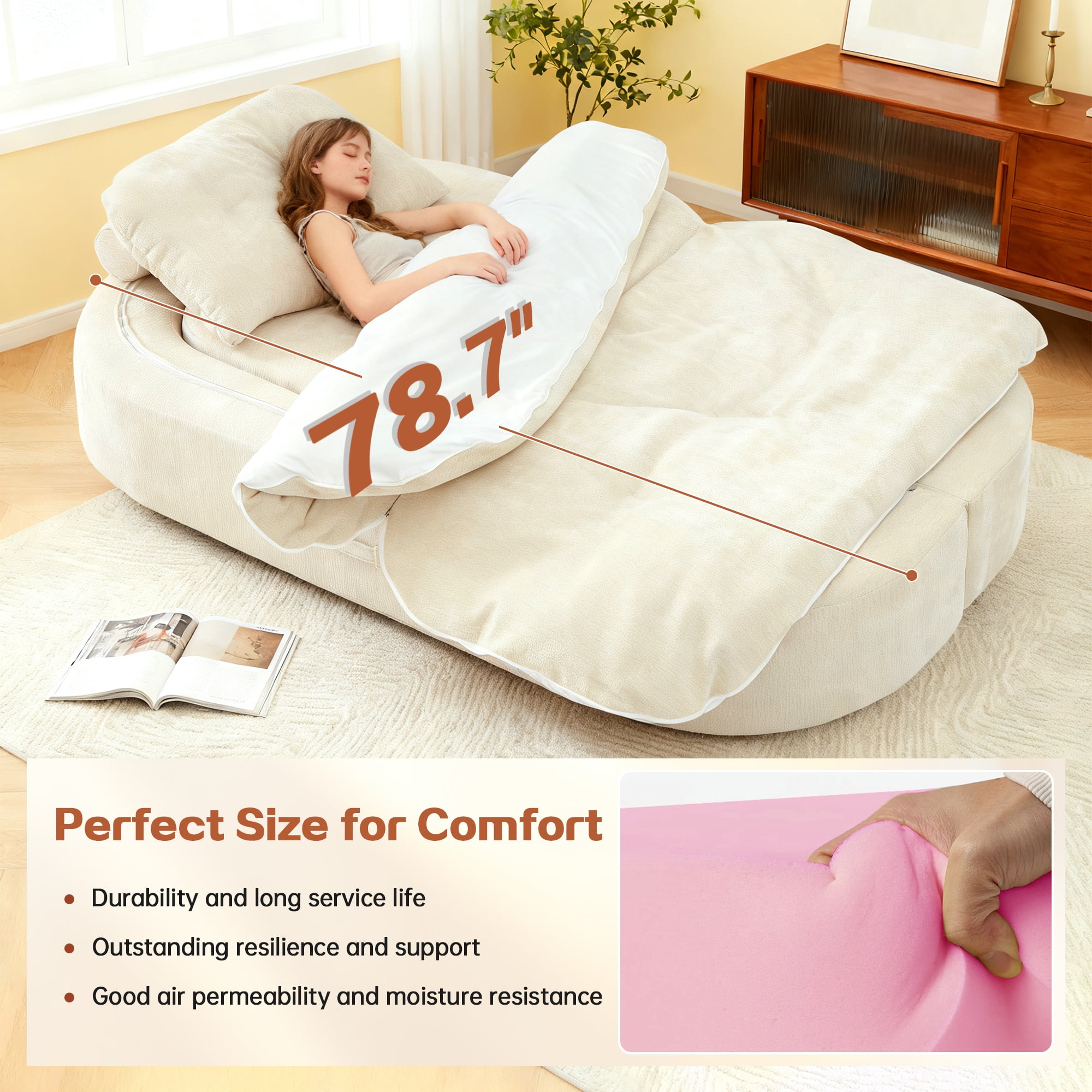 Jopath Sleeper Sofa Bed with 2 Pillows,Corduroy Convertible Futon Sleeper Sofa Couch,Modern Floor Sofa Bed,Folding Mattress for Living Room,Small Spaces,Cream