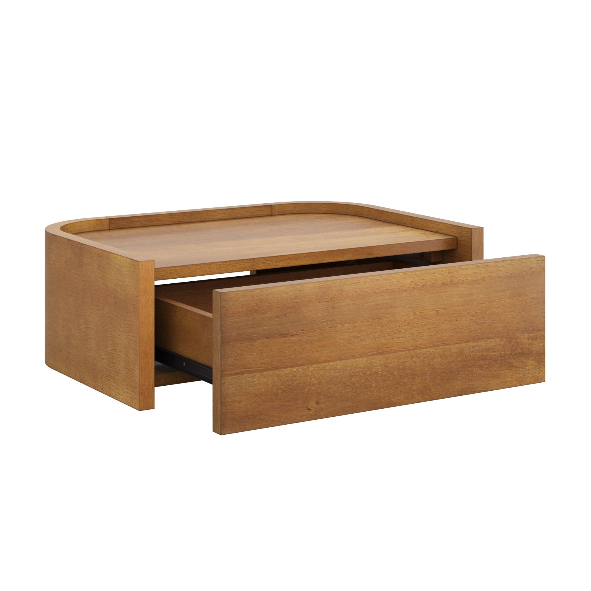 Nathan James Tyla Wall Mounted Bedside Table, Floating 1-Drawer Nightstand with Rounded Edges, Light Brown