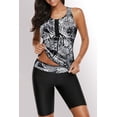 thumbnail image 1 of Women's Black Tropical Print Racerback Tankini Swimsuit, 1 of 15