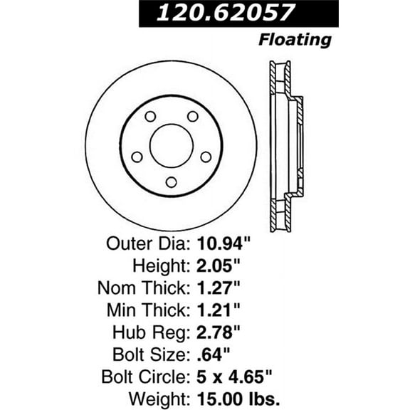 StopTech 126.62057SL StopTech Sport Rotors; Front Left; 10.95 in. Dia.; 2.05 in. Height; Fits select: 1998-2005 BUICK LESABRE, 1997-2005 BUICK CENTURY