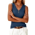 thumbnail image 2 of Stichou Womens 2026 Summer V Neck Tank Tops Henley Button Spring Summer Sleeveless Lace Trim Ribbed Knit Casual Going Out Cami Shirts Blue M, 2 of 6
