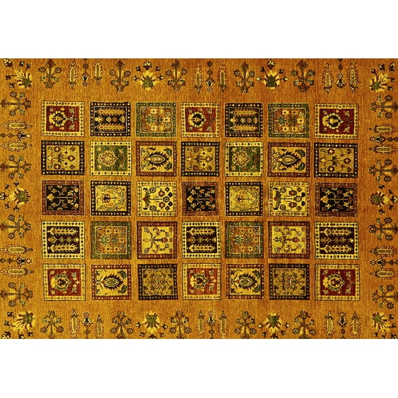 Ahgly Company Machine Washable Indoor Rectangle Abstract Yellow Modern Area Rugs, 7' x 10'