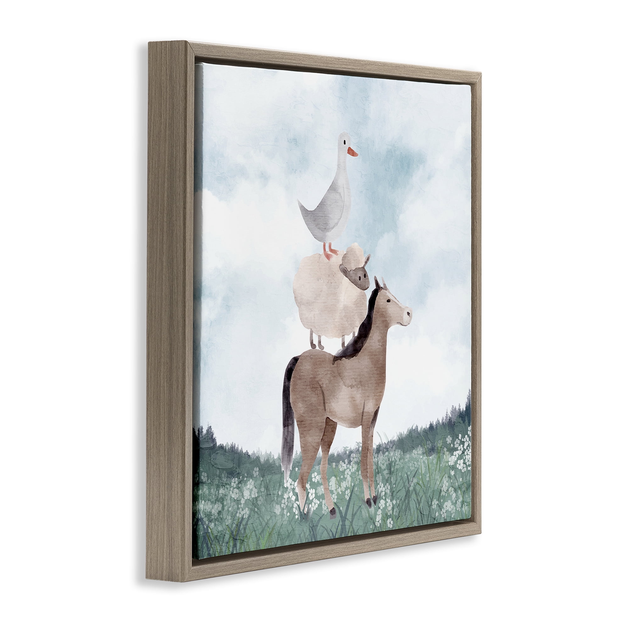 Stupell Industries Muted Blue Sky Farm Brown Framed Floater Canvas Wall Art, design by Kim Allen