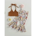 thumbnail image 3 of Toddler Baby Girl Clothes Sleeveless Floral Vest Top Flower Bell Bottoms Flare Pants Kids Boho Summer Outfit, 3 of 7