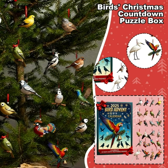 Bird Advent Calendar 2025, 24 Days Christmas Countdown, Christmas Bird Advent Calendar, Acrylic 3D Hanging Decorations for Christmas Tree, Holiday Gift for Bird Lovers & Families