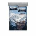 thumbnail image 2 of Ambesonne Nature Fitted Sheet & Pillow Sham Set, Mountain Flying Eagle, Twin, Brown White Blue, 2 of 3